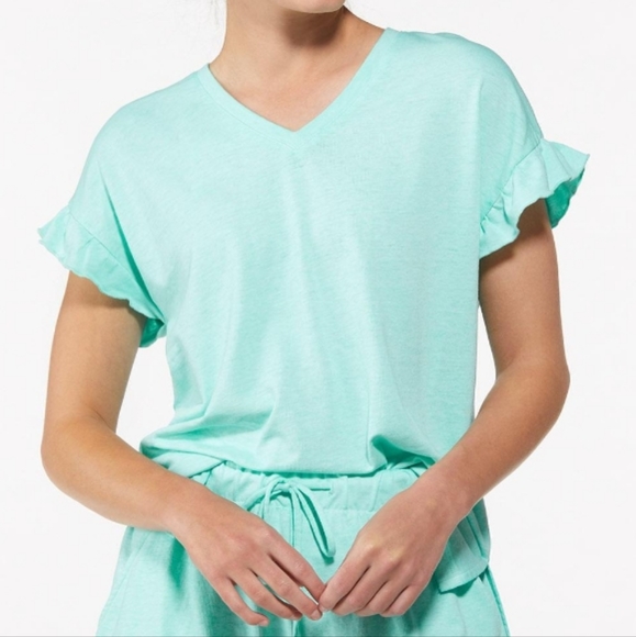 Aqua flounce ruffle sleeve tee - Picture 2 of 3